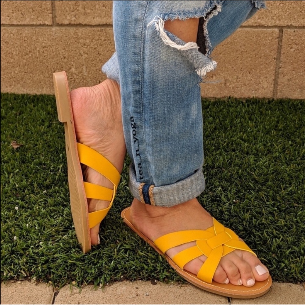 NWT | Yellow Strappy Slides
